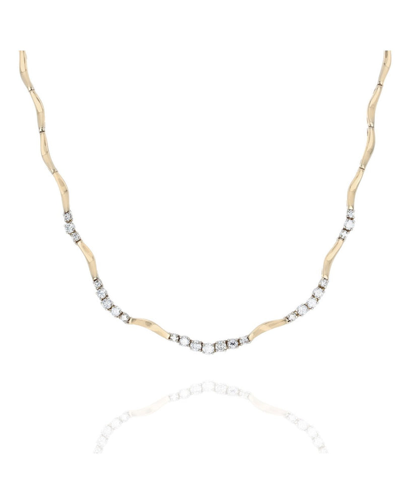 Diamond Station Wave Link Choker Necklace