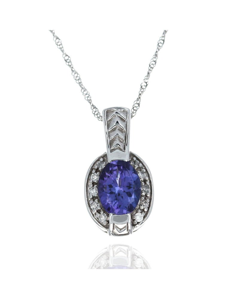 Oval Tanzanite and Round Diamond Drop Necklace