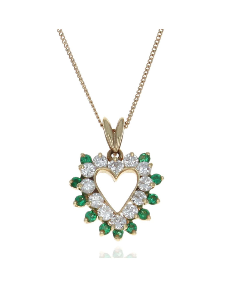 Emerald and Diamond Open Heart Drop Necklace