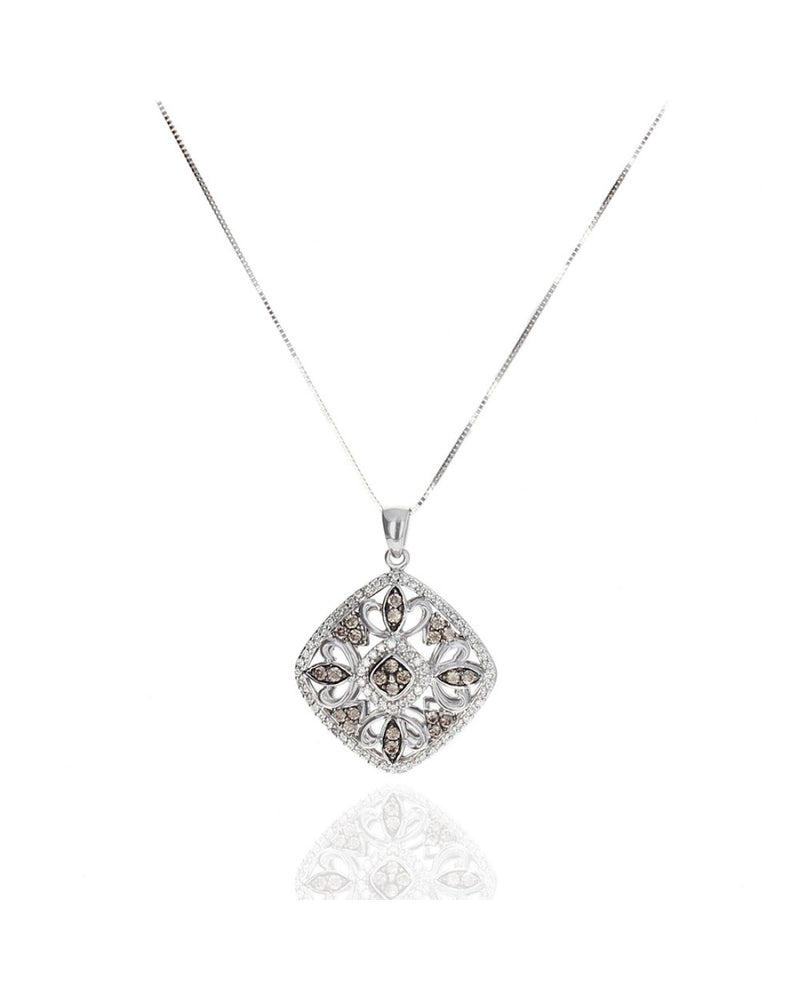 Diamond Shape White & Brown Diamond Drop Necklace