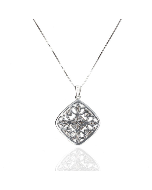 Diamond Shape White & Brown Diamond Drop Necklace