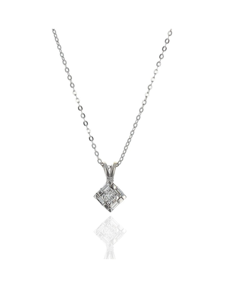 Princess and Baguette Diamond Drop Necklace