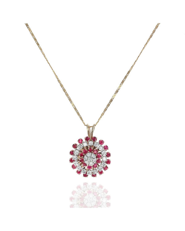 Raspberry Sapphire and Diamond Drop Necklace