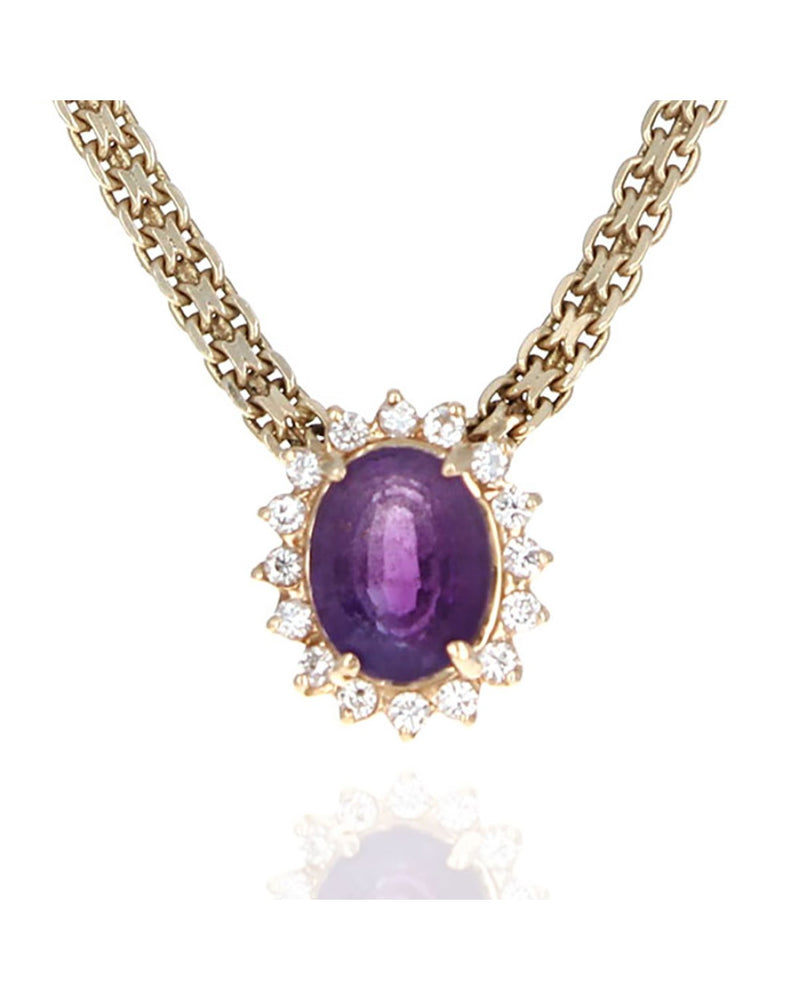 1.80ct Oval Amethyst and 0.24ctw Diamond Pendant/ Necklace in 14K Yellow Gold