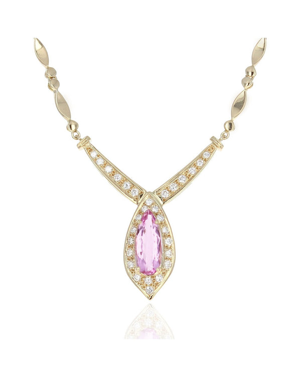 Pink Precious Topaz and Diamond Chevron Station Necklace