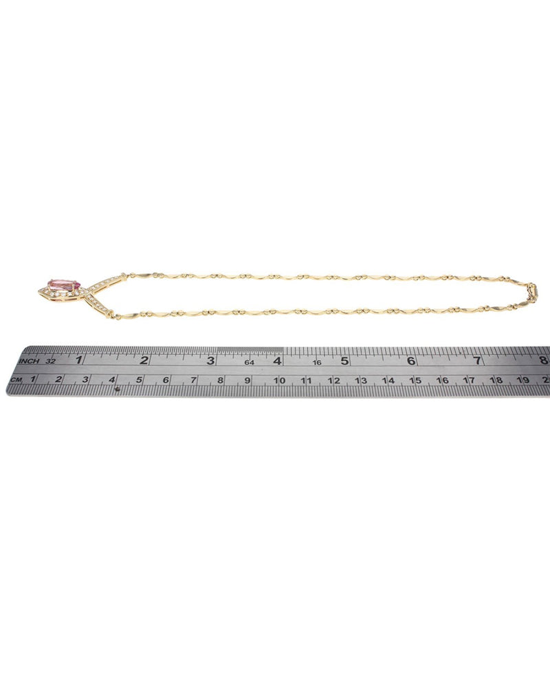 Pink Precious Topaz and Diamond Chevron Station Necklace