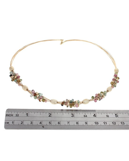 Multi Color Tourmaline and Gold Bead Wire Necklace