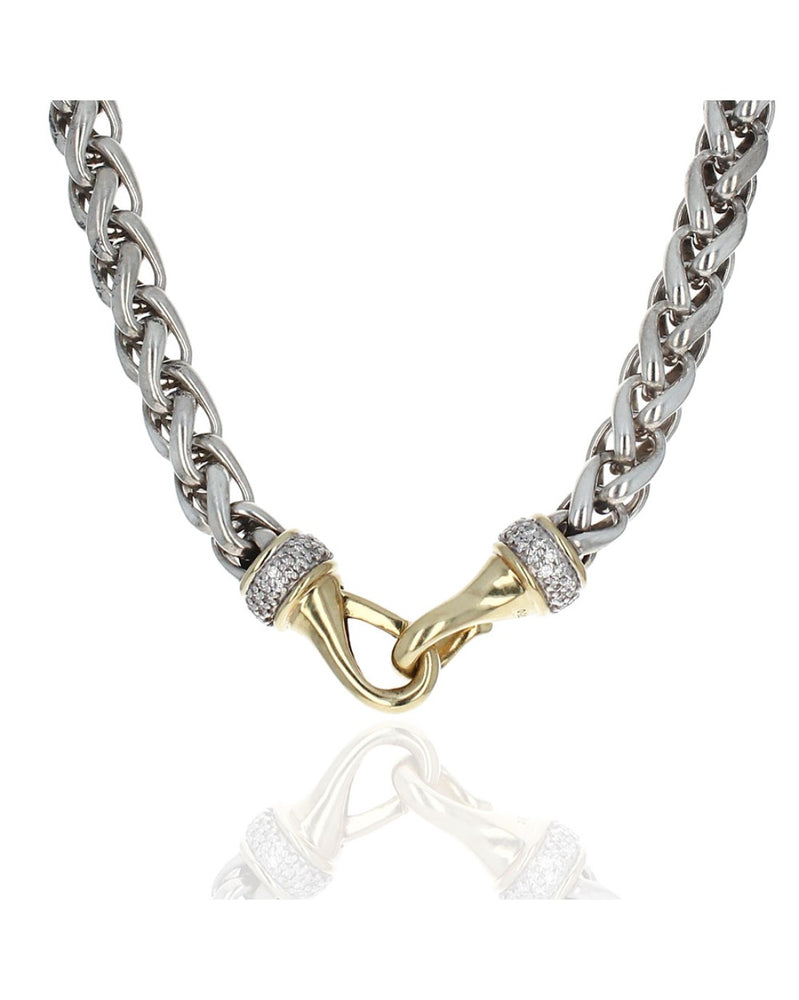 David Yurman Classic Wheat Chain w/ Diamonds in terling Silver & 18KY Gold