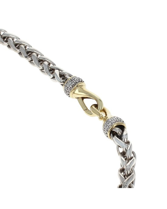 David Yurman Classic Wheat Chain w/ Diamonds in terling Silver & 18KY Gold