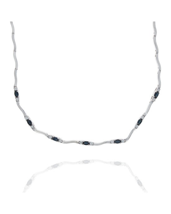 Alternating Sapphire and Diamond Wave Necklace