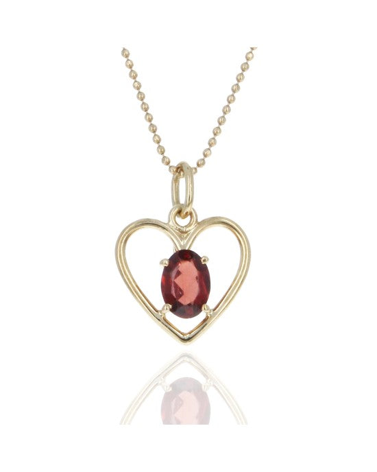 Garnet Open Heart Ball Chain Necklace