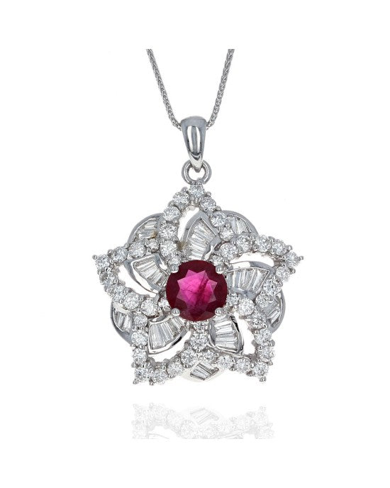 Ruby and Diamond Star Drop Necklace