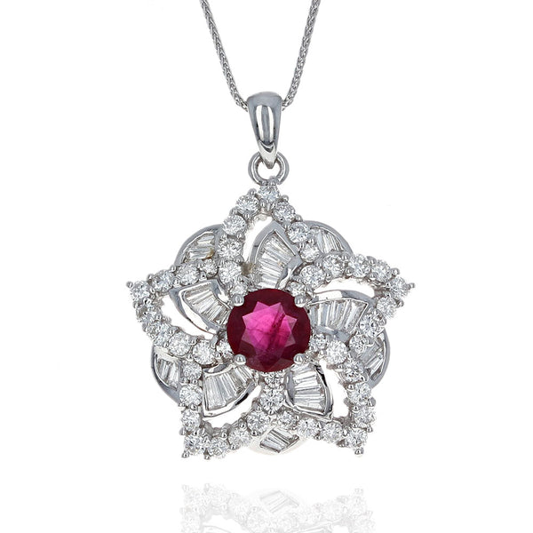 Ruby and Diamond Star Drop Necklace
