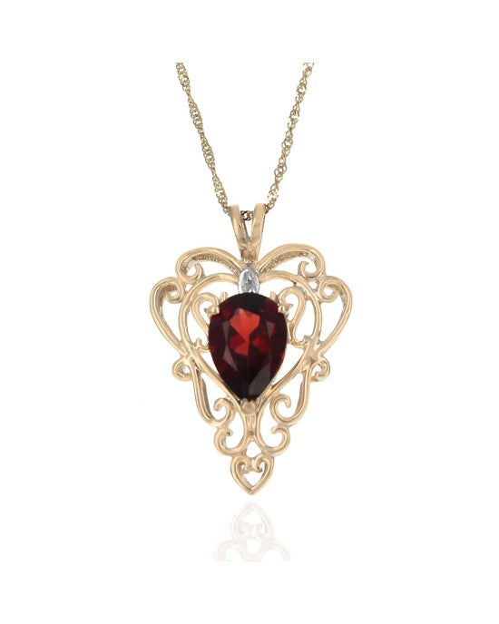 Pear Garnet Scroll Motif Drop Necklace