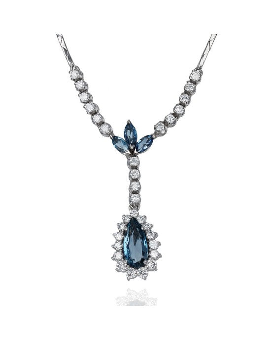 Aquamarine and Diamond Station Necklace