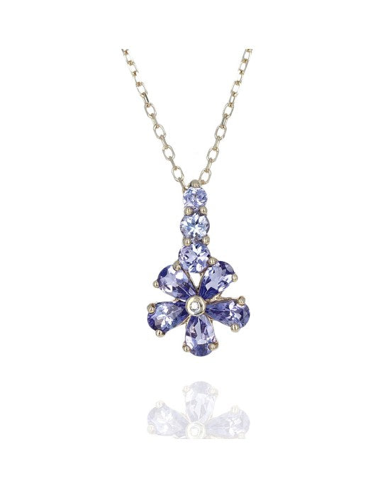 Tanzanite and Diamond Flower Drop Necklace