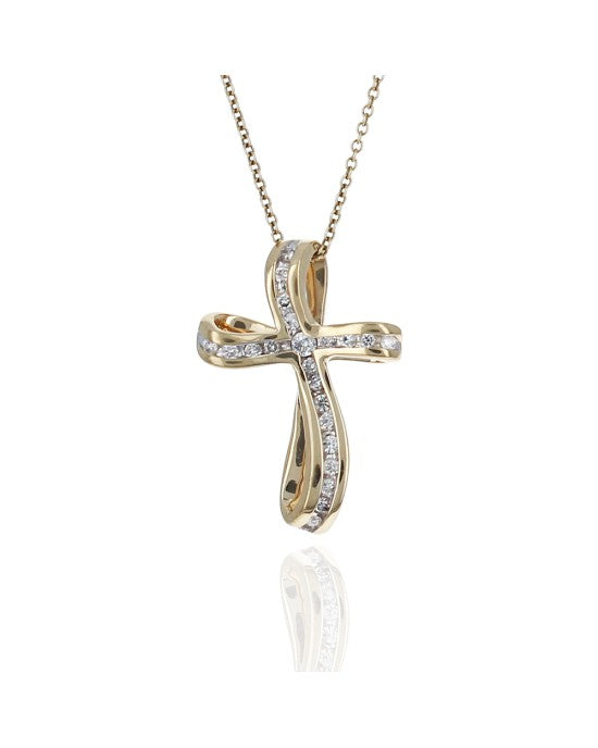 Diamond Crossover Cross Necklace