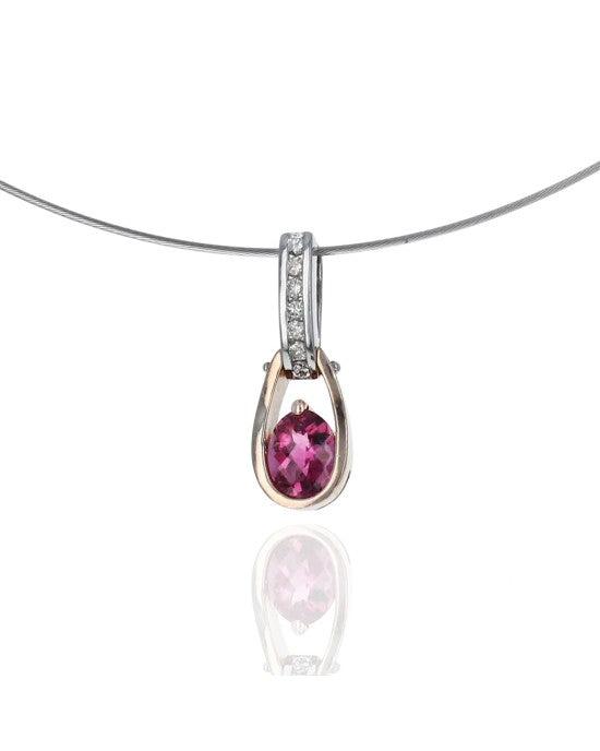 Pint Tourmaline and Diamond Drop Cable Wire Necklace