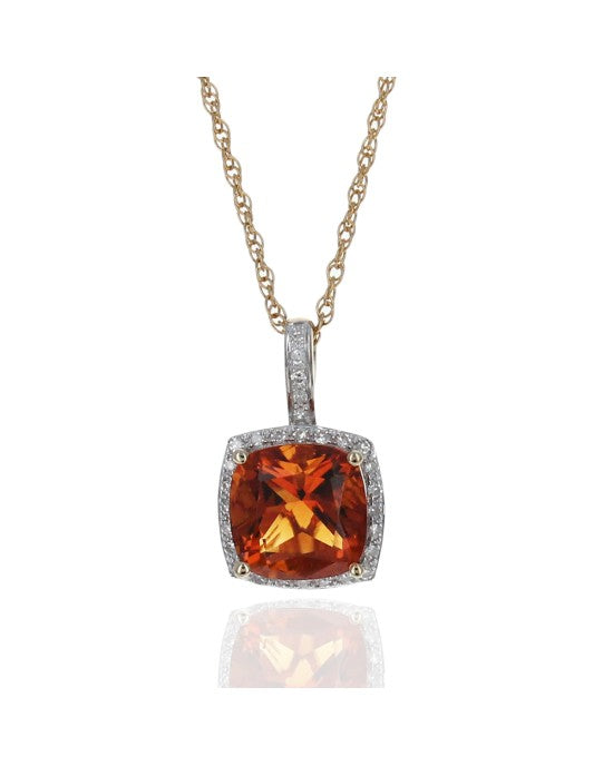 Madeira Citrine and Diamond Halo Drop Necklace