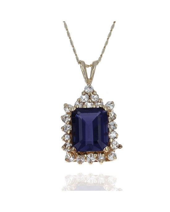 Iolite and Diamond Drop on Mirror Link Necklace