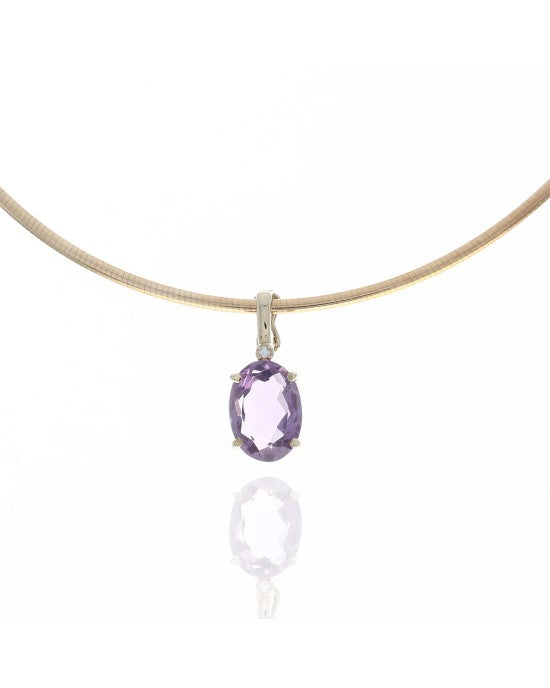 Oval Amethyst and Diamond Accent Pendant on Omega Necklace