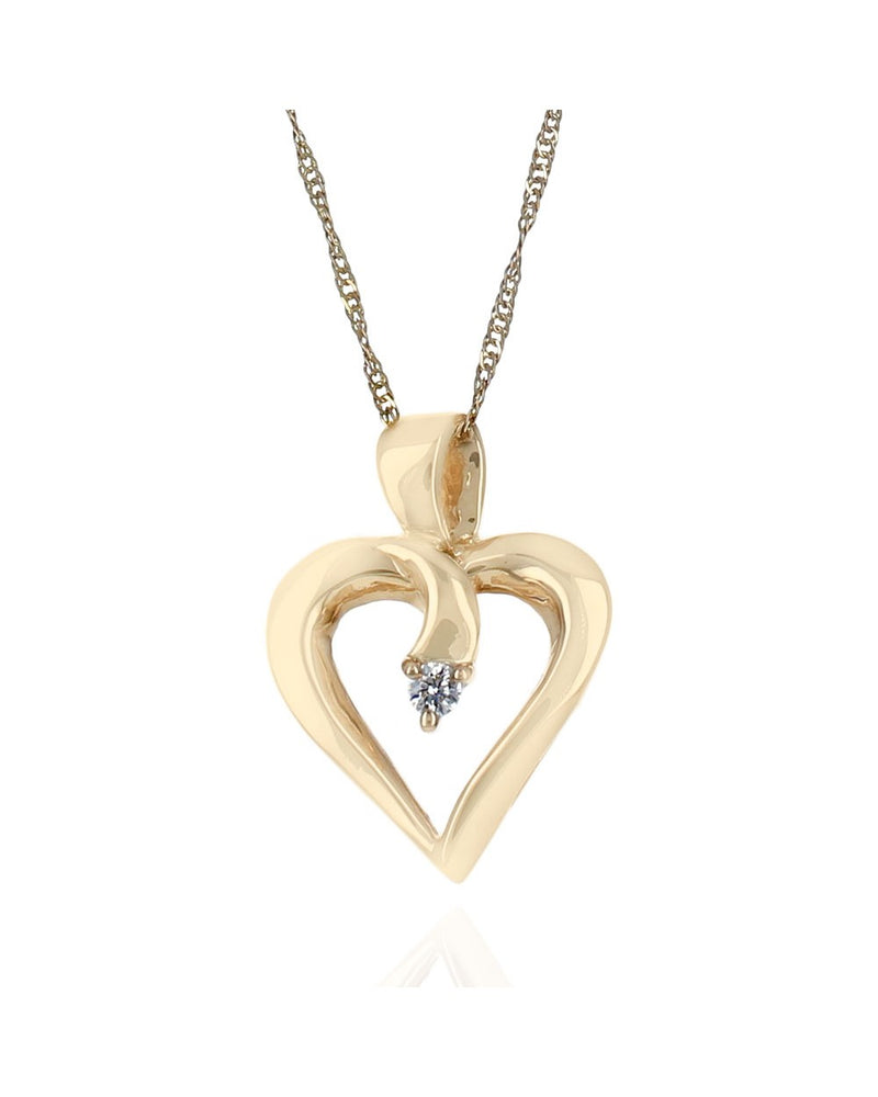 Diamond Solitaire Open Heart Necklace in Gold