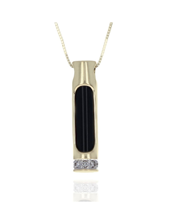 Elongated Black Onyx and Diamond Cylinder Drop Necklace