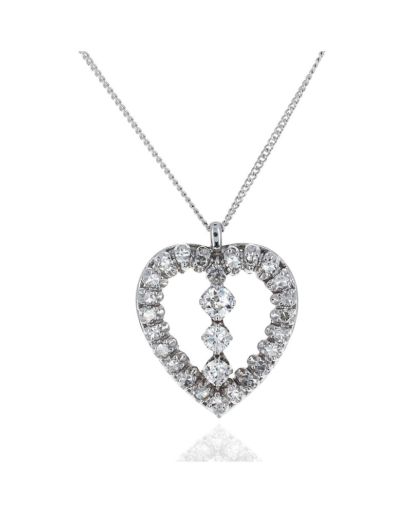 Diamond Open Heart Necklace in White Gold