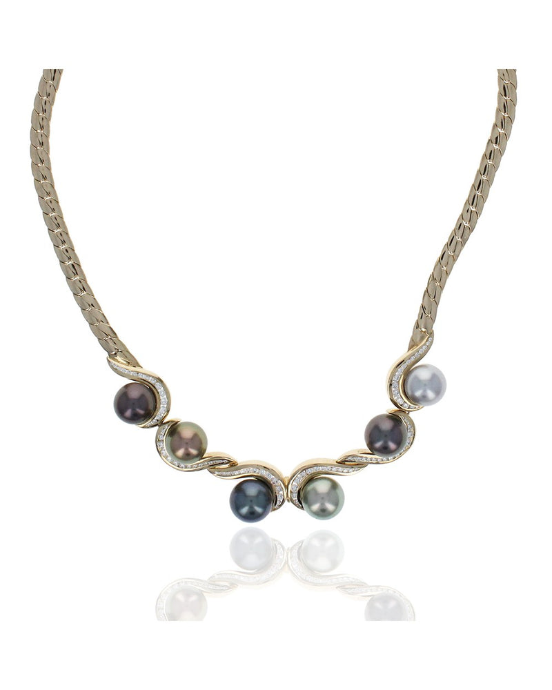 Multi Color South Sea Pearl and Diamond Swirl Necklace