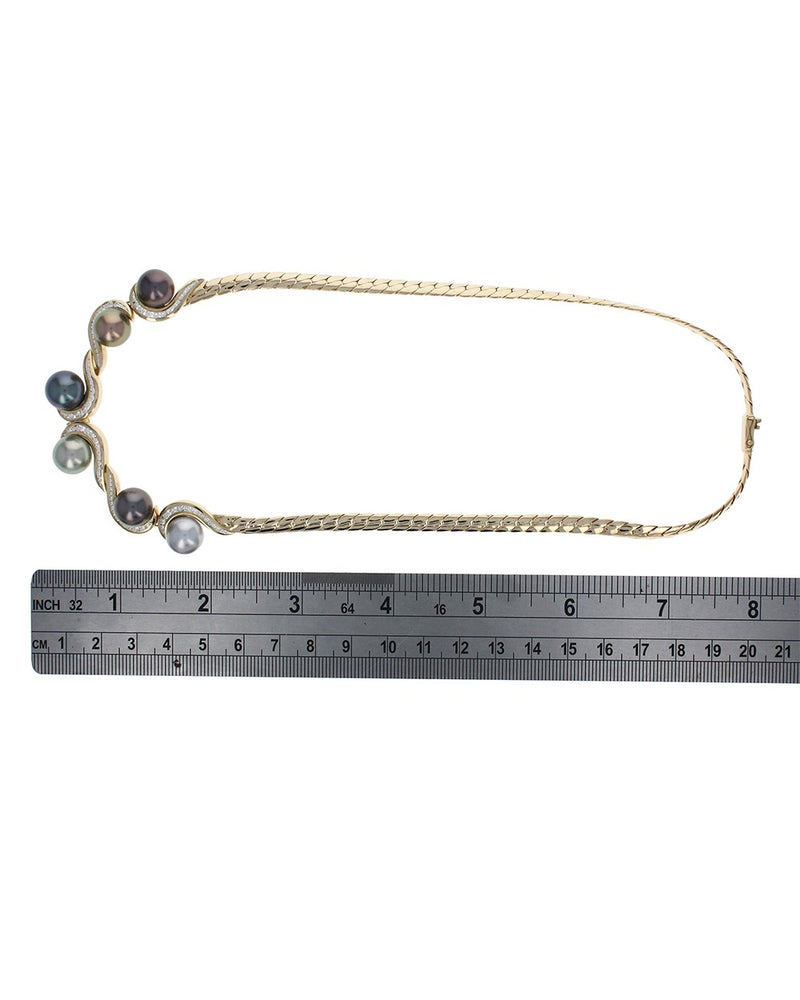 Multi Color South Sea Pearl and Diamond Swirl Necklace