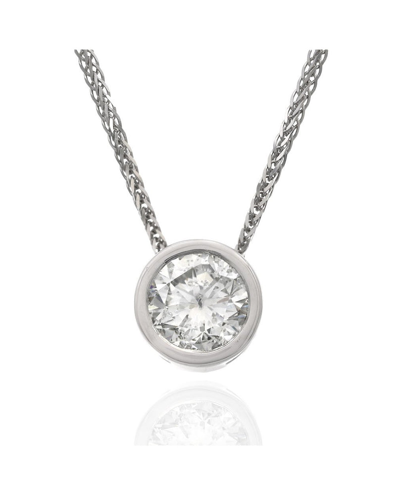 Round Brilliant Cut Diamond Solitaire Necklace 18KW