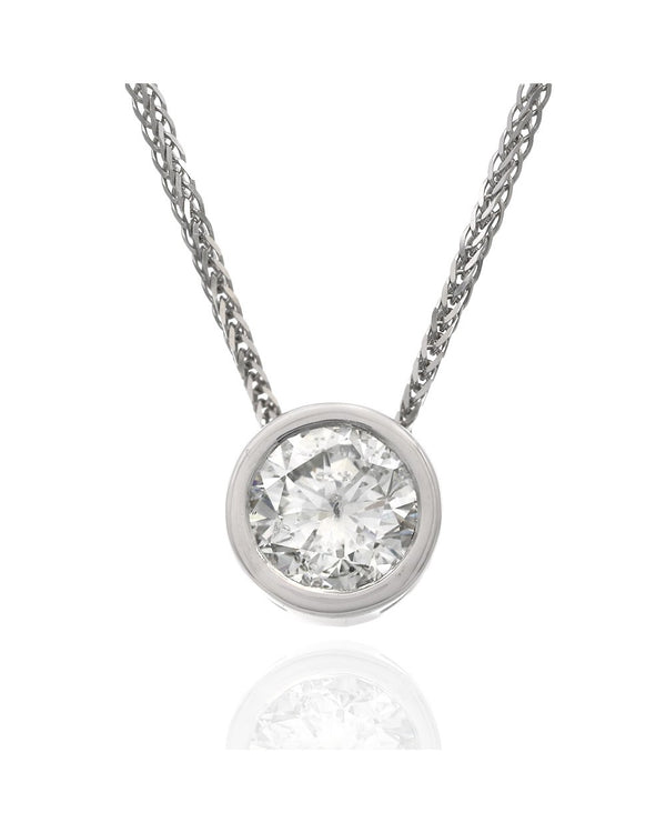 Round Brilliant Cut Diamond Solitaire Necklace 18KW