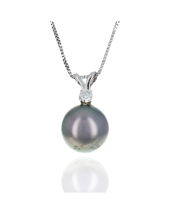 Tahitian Black Pearl and Diamond Drop Necklace