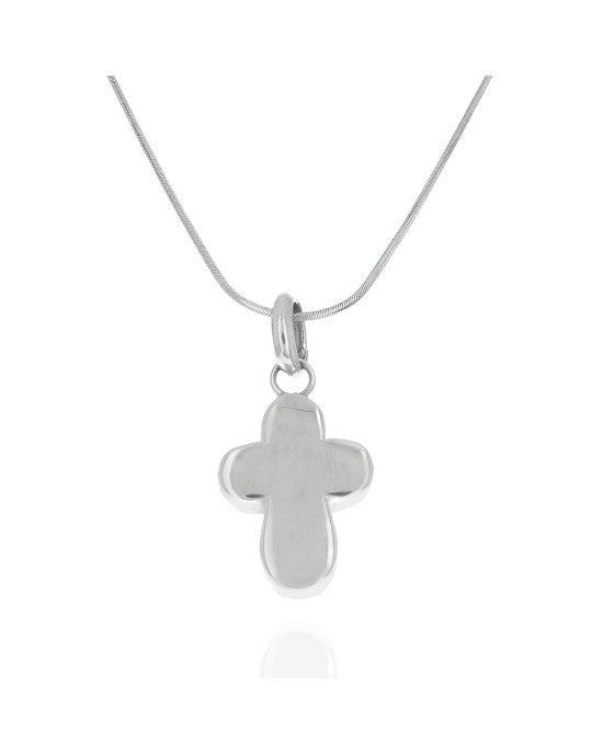 Puffed Cross Pendant on Snake Chain Necklace