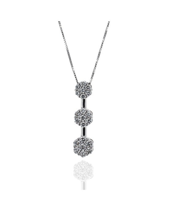 Diamond Cluster 3 Station Drop Necklace