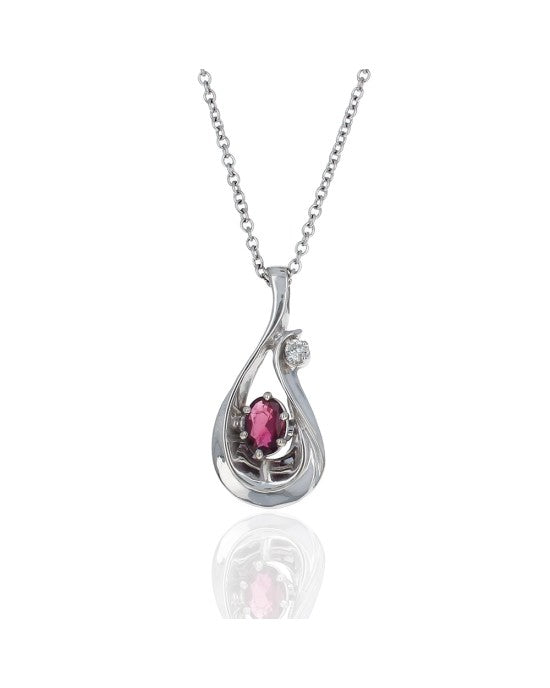 Ruby and Diamond Pear Shape Drop Necklace