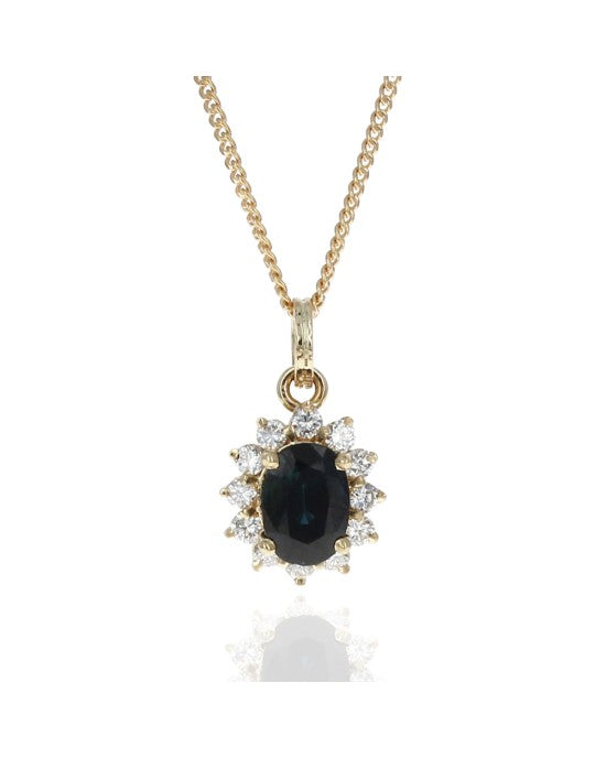 Sapphire and Diamond Halo Drop on Curb Chain Necklace