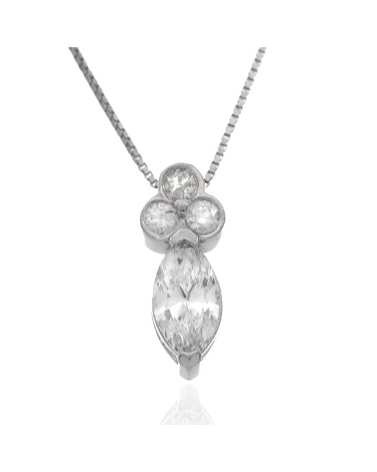 Marquise and Round Diamond Drop on Box Chain Necklace