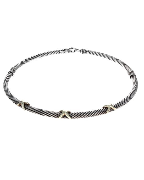 David Yurman Triple X Cable Collar Necklace in Silver and Gold