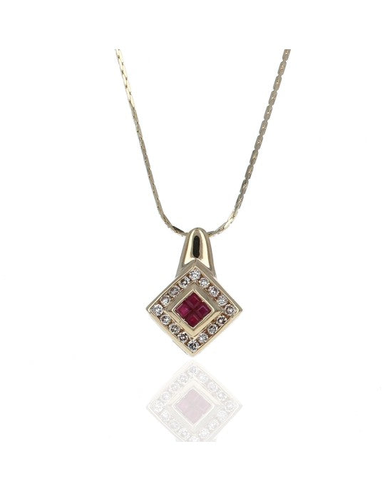 Ruby and Diamond Halo Drop Necklace