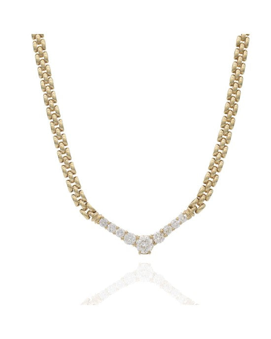 Diamond Chevron Station Panther Link Necklace