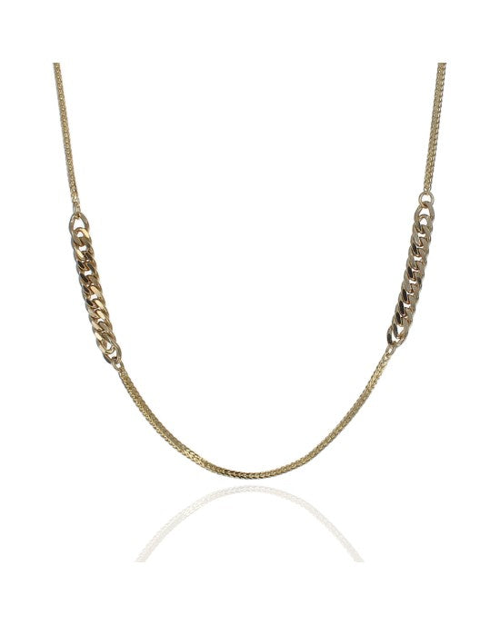 Alternating Square Foxtail and Cuban Link Chain Necklace