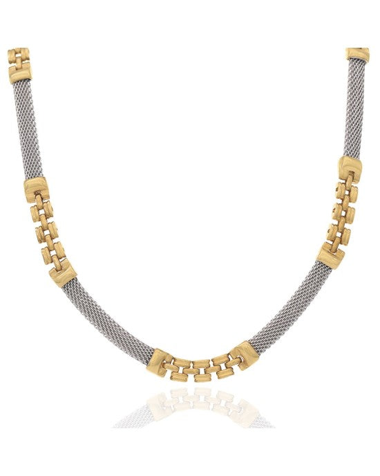 2 Tone Alternating Mesh and Panther Link Necklace