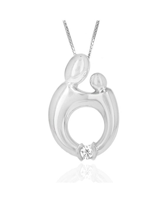 Mother and Child Diamond Pendant on Box Chain Necklace