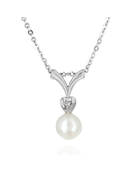 Pearl and Diamond Accent Drop Necklace