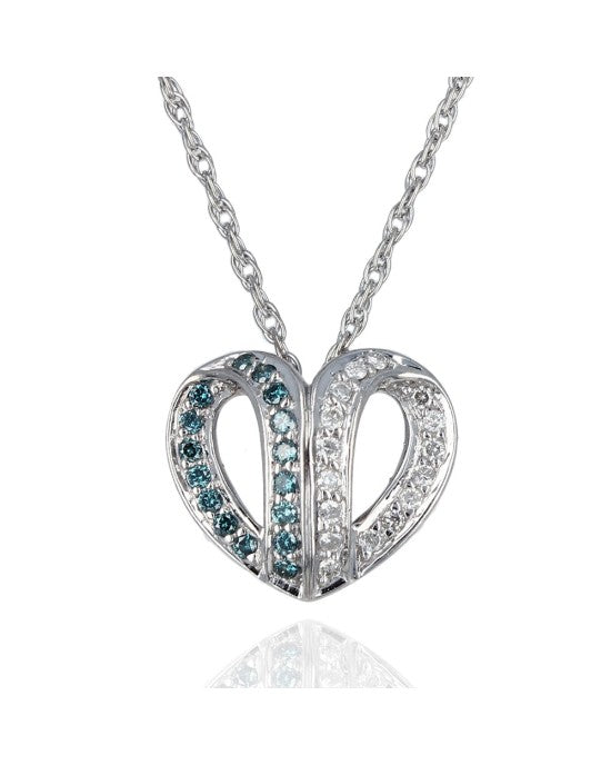 Blue and White Diamond Heart Drop Necklace