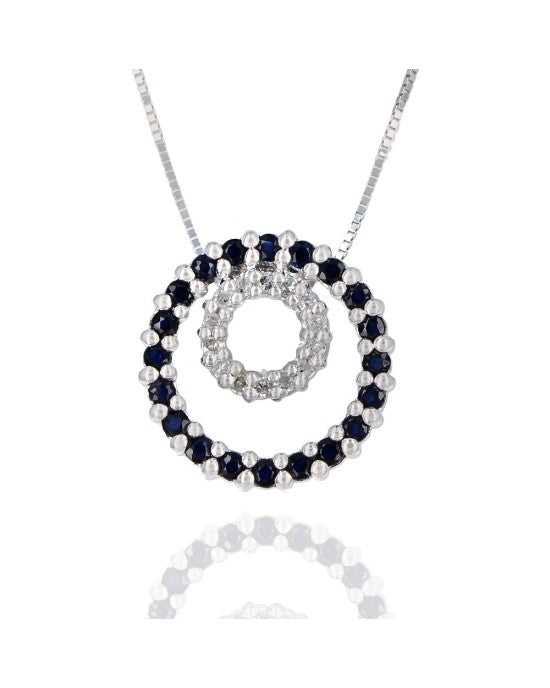 Sapphire and Diamond Circle in Circle Drop Necklace