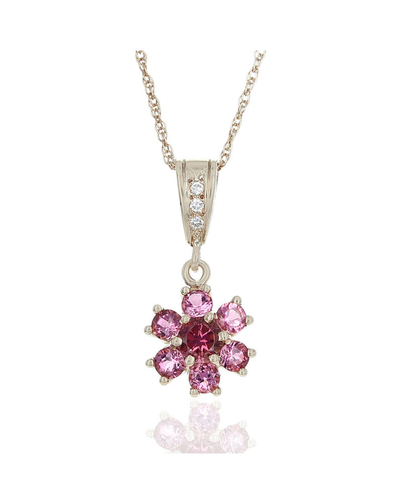 Pink Tourmaline and Diamond Accent Flower Drop Necklace