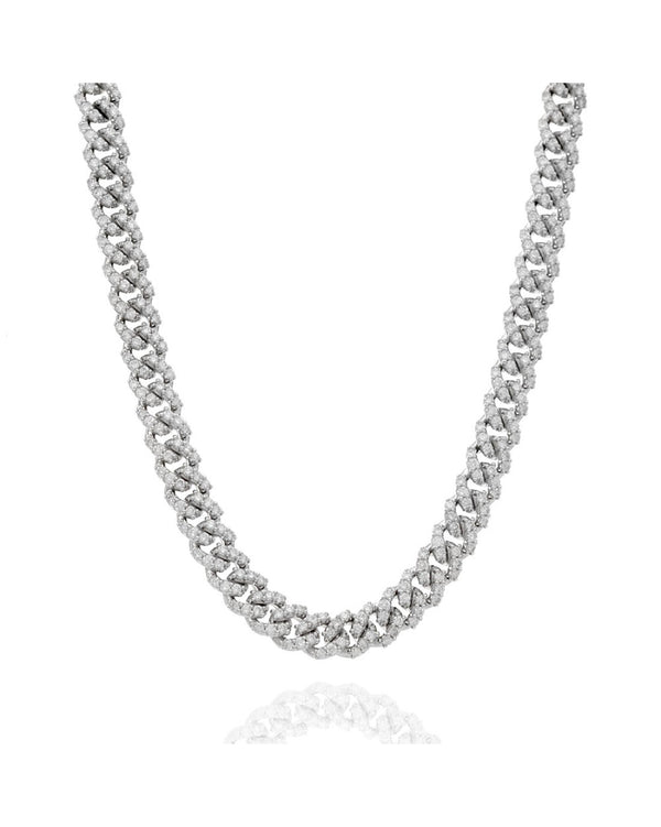 Diamond Pave Cuban Link Chain Necklace in White Gold