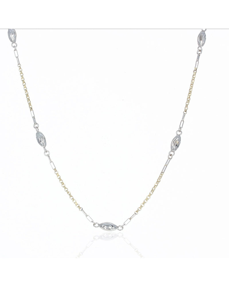 Etched Bead Chain Necklace in White and Yellow Gold